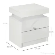 HOMCOM Noptieră cu lumină LED RGB, 2 sertare, 4 moduri de iluminare și 16 culori, din lemn, 45x35x52 cm, Alb