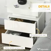 HOMCOM Noptieră cu lumină LED RGB, 2 sertare, 4 moduri de iluminare și 16 culori, din lemn, 45x35x52 cm, Alb