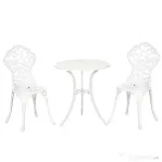 Outsunny Set pentru gradina 3 bucati din aluminiu alb cu design floral, 2 scaune pentru exterior 45x42x85.5 cm si masa rotunda Ø61x66.5 cm | AOSOM RO