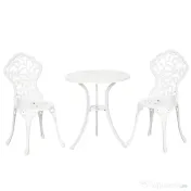 Outsunny Set pentru gradina 3 bucati din aluminiu alb cu design floral, 2 scaune pentru exterior 45x42x85.5 cm si masa rotunda Ø61x66.5 cm | AOSOM RO