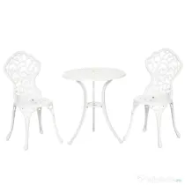 Outsunny Set pentru gradina 3 bucati din aluminiu alb cu design floral, 2 scaune pentru exterior 45x42x85.5 cm si masa rotunda Ø61x66.5 cm | AOSOM RO