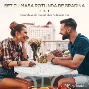 Outsunny Set pentru gradina 3 bucati din aluminiu alb cu design floral, 2 scaune pentru exterior 45x42x85.5 cm si masa rotunda Ø61x66.5 cm | AOSOM RO