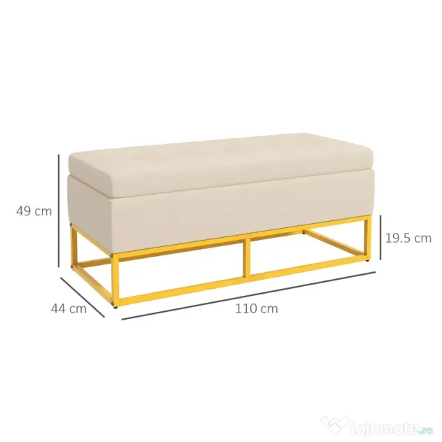 HOMCOM Bancă de Depozitare Rectangulară cu Șezut Căptușit și Picioare din Oțel, 110x44x49 cm, Bej | Aosom Romania