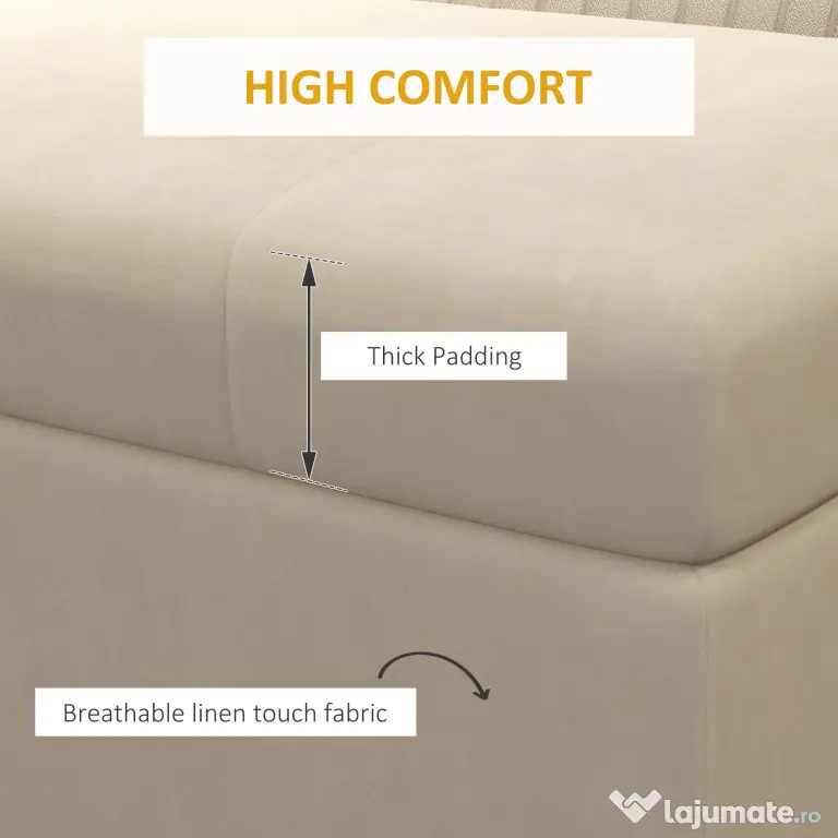 HOMCOM Bancă de Depozitare Rectangulară cu Șezut Căptușit și Picioare din Oțel, 110x44x49 cm, Bej | Aosom Romania