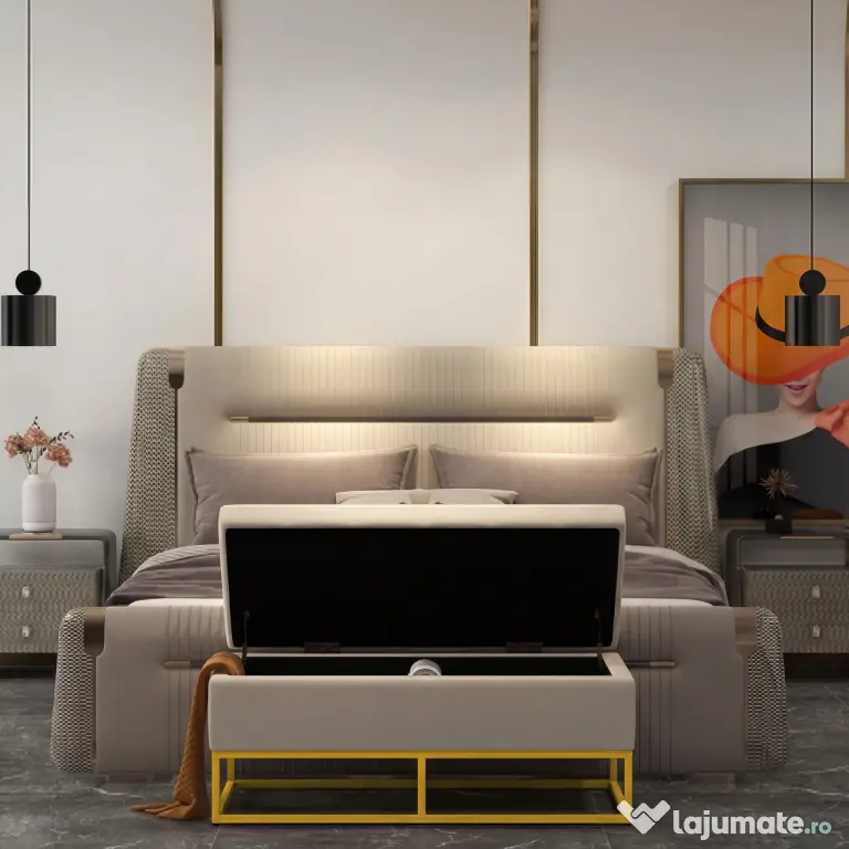 HOMCOM Bancă de Depozitare Rectangulară cu Șezut Căptușit și Picioare din Oțel, 110x44x49 cm, Bej | Aosom Romania