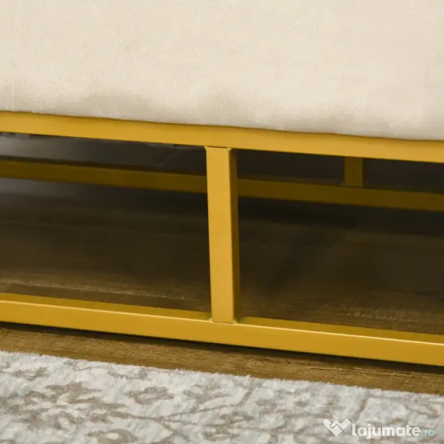 HOMCOM Bancă de Depozitare Rectangulară cu Șezut Căptușit și Picioare din Oțel, 110x44x49 cm, Bej | Aosom Romania