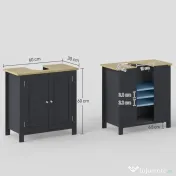 Kleankin Dulap Depozitare Chiuvetă Picior Uși Duble Raft 60x30x60cm Gri | Aosom Romania