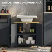 Kleankin Dulap Depozitare Chiuvetă Picior Uși Duble Raft 60x30x60cm Gri | Aosom Romania