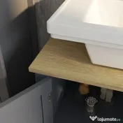 Kleankin Dulap Depozitare Chiuvetă Picior Uși Duble Raft 60x30x60cm Gri | Aosom Romania