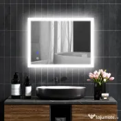 Kleankin Oglinda LED, Oglinda de Machiaj de Perete cu 3 Lumini, 800x600mm, Tactilă, Anti-Ceță, Montare Orizontală/Verticală | Aosom Romania