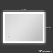 Kleankin Oglinda LED, Oglinda de Machiaj de Perete cu 3 Lumini, 800x600mm, Tactilă, Anti-Ceță, Montare Orizontală/Verticală | Aosom Romania