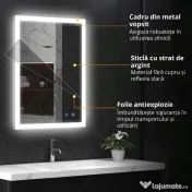 Kleankin Oglinda LED, Oglinda de Machiaj de Perete cu 3 Lumini, 800x600mm, Tactilă, Anti-Ceță, Montare Orizontală/Verticală | Aosom Romania