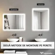 Kleankin Oglinda LED, Oglinda de Machiaj de Perete cu 3 Lumini, 800x600mm, Tactilă, Anti-Ceță, Montare Orizontală/Verticală | Aosom Romania