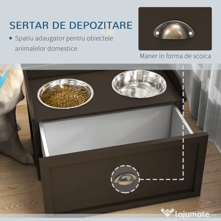 PawHut Statie Hranire Caini Mari – Suport inaltat cu 2 Boluri | Aosom Romania