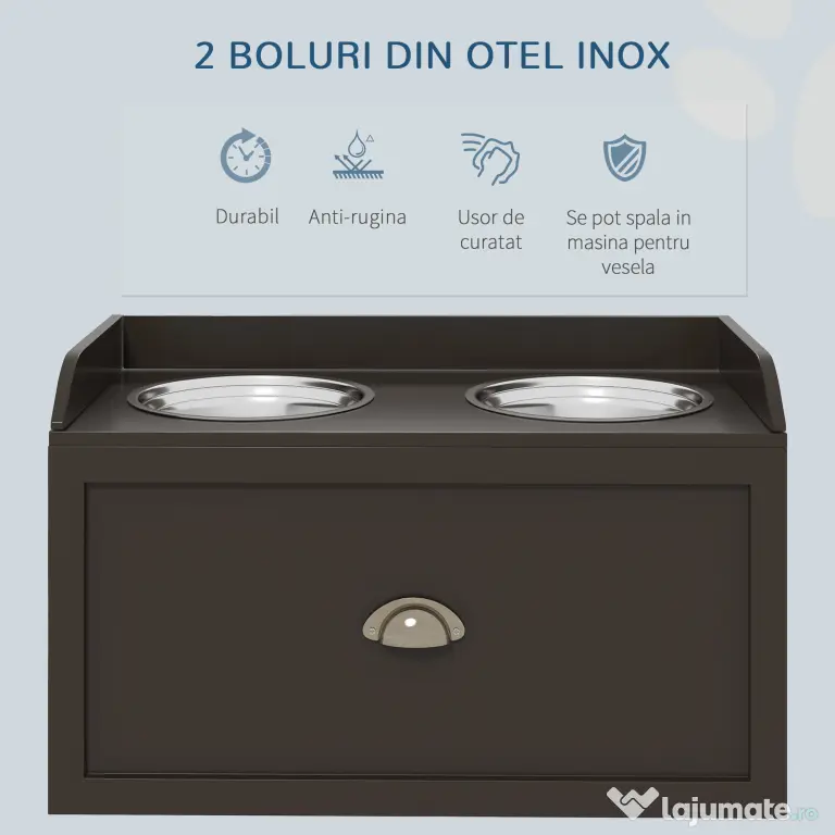 PawHut Statie Hranire Caini Mari – Suport inaltat cu 2 Boluri | Aosom Romania
