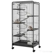 PawHut Cușcă pentru Animale Mici și Rozătoare cu Roți, 5 Rampe și 5 Platforme, 61.5x44x131 cm, Negru | Aosom Romania 