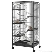 PawHut Cușcă pentru Animale Mici și Rozătoare cu Roți, 5 Rampe și 5 Platforme, 61.5x44x131 cm, Negru | Aosom Romania