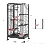 PawHut Cușcă pentru Animale Mici și Rozătoare cu Roți, 5 Rampe și 5 Platforme, 61.5x44x131 cm, Negru | Aosom Romania 