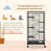 PawHut Cușcă pentru Animale Mici și Rozătoare cu Roți, 5 Rampe și 5 Platforme, 61.5x44x131 cm, Negru | Aosom Romania 