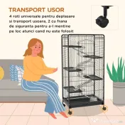 PawHut Cușcă pentru Animale Mici și Rozătoare cu Roți, 5 Rampe și 5 Platforme, 61.5x44x131 cm, Negru | Aosom Romania 