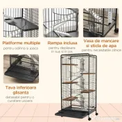 PawHut Cușcă pentru Animale Mici și Rozătoare cu Roți, 5 Rampe și 5 Platforme, 61.5x44x131 cm, Negru | Aosom Romania 