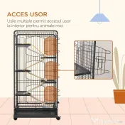 PawHut Cușcă pentru Animale Mici și Rozătoare cu Roți, 5 Rampe și 5 Platforme, 61.5x44x131 cm, Negru | Aosom Romania 