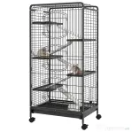 PawHut Cușcă pentru Animale Mici și Rozătoare cu Roți, 5 Rampe și 5 Platforme, 61.5x44x131 cm, Negru