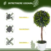 HOMCOM Set 2 Plante Artificiale Sferice cu Flori de Lavandă şi Vas, Ø24x60 cm, Verde | Aosom Romania 