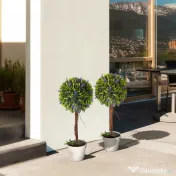 HOMCOM Set 2 Plante Artificiale Sferice cu Flori de Lavandă şi Vas, Ø24x60 cm, Verde | Aosom Romania 
