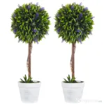 HOMCOM Set 2 Plante Artificiale Sferice cu Flori de Lavandă şi Vas, Ø24x60 cm, Verde