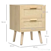 HOMCOM Set 2 Noptiere Boho Elegante, Mobilier Dormitor cu 2 Sertare, 40x40x56cm, Lemn Natural | Aosom Romania 