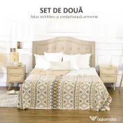 HOMCOM Set 2 Noptiere Boho Elegante, Mobilier Dormitor cu 2 Sertare, 40x40x56cm, Lemn Natural | Aosom Romania 