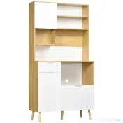 Dulap de Bucătărie HOMCOM, 3 Uși, Sertar, Rafturi Reglabile, Blat pentru Electrocasnice, Design Modern, Natur | Aosom Romania 