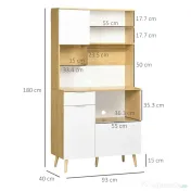 Dulap de Bucătărie HOMCOM, 3 Uși, Sertar, Rafturi Reglabile, Blat pentru Electrocasnice, Design Modern, Natur | Aosom Romania 