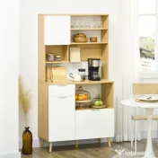 Dulap de Bucătărie HOMCOM, 3 Uși, Sertar, Rafturi Reglabile, Blat pentru Electrocasnice, Design Modern, Natur | Aosom Romania 
