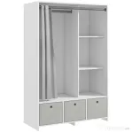 HOMCOM Dulap Modern cu Bară de Agățat, 3 Compartimente și Sertare din Țesătură, Organizator de Haine pentru Dormitor, Natural | Aosom Romania
