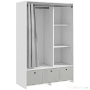 HOMCOM Dulap Modern cu Bară de Agățat, 3 Compartimente și Sertare din Țesătură, Organizator de Haine pentru Dormitor, Natural | Aosom Romania 