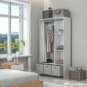 HOMCOM Dulap Modern cu Bară de Agățat, 3 Compartimente și Sertare din Țesătură, Organizator de Haine pentru Dormitor, Natural | Aosom Romania 