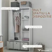HOMCOM Dulap Modern cu Bară de Agățat, 3 Compartimente și Sertare din Țesătură, Organizator de Haine pentru Dormitor, Natural | Aosom Romania 