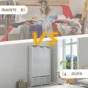 HOMCOM Dulap Modern cu Bară de Agățat, 3 Compartimente și Sertare din Țesătură, Organizator de Haine pentru Dormitor, Natural | Aosom Romania 