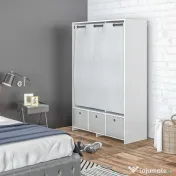 HOMCOM Dulap Modern cu Bară de Agățat, 3 Compartimente și Sertare din Țesătură, Organizator de Haine pentru Dormitor, Natural | Aosom Romania 