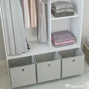 HOMCOM Dulap Modern cu Bară de Agățat, 3 Compartimente și Sertare din Țesătură, Organizator de Haine pentru Dormitor, Natural | Aosom Romania 