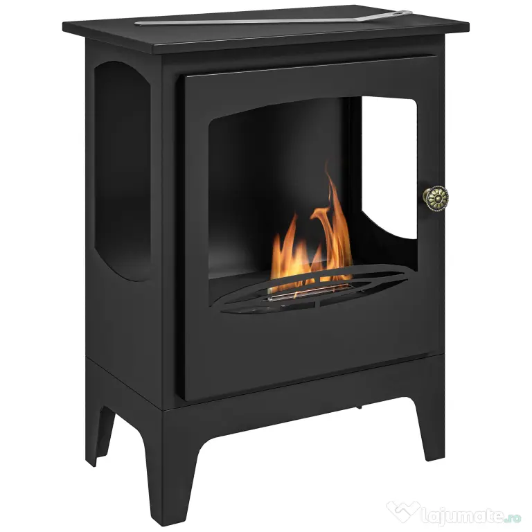 HOMCOM Șemineu pe Bioetanol, Bioșemineu cu Arzător de 1,2L pentru 3 Ore Durată de Ardere, 36x26x54 cm, Negru