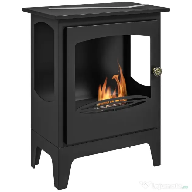 HOMCOM Șemineu pe Bioetanol, Bioșemineu cu Arzător de 1,2L pentru 3 Ore Durată de Ardere, 36x26x54 cm, Negru