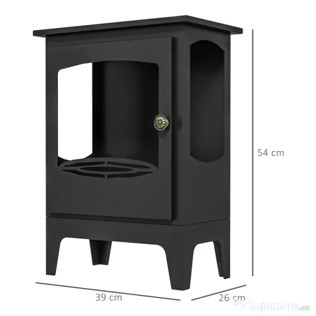 HOMCOM Șemineu pe Bioetanol, Bioșemineu cu Arzător de 1,2L pentru 3 Ore Durată de Ardere, 36x26x54 cm, Negru