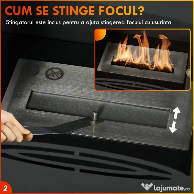 HOMCOM Șemineu pe Bioetanol, Bioșemineu cu Arzător de 1,2L pentru 3 Ore Durată de Ardere, 36x26x54 cm, Negru