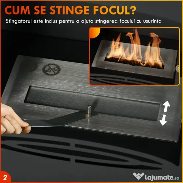 HOMCOM Șemineu pe Bioetanol, Bioșemineu cu Arzător de 1,2L pentru 3 Ore Durată de Ardere, 36x26x54 cm, Negru