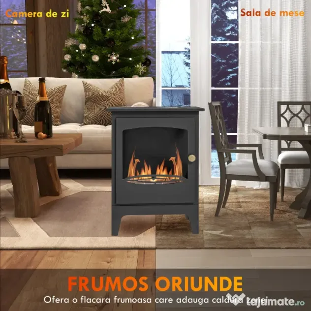 HOMCOM Șemineu pe Bioetanol, Bioșemineu cu Arzător de 1,2L pentru 3 Ore Durată de Ardere, 36x26x54 cm, Negru
