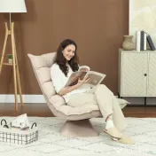 HOMCOM Fotoliu Relax Rotativ 360° cu Spătar Reglabil în 5 Poziții, Fotoliu de Podea cu Șezut Căptușit Gros în Material Textil cu Aspect de In, pentru Living, Lectură, 62x70x95 cm, Bej | Aosom Romania