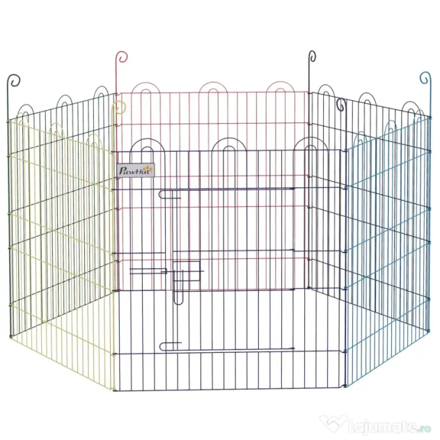 Gard pentru Caini cu 6 Panouri cu Inchidere cu Zavor, Gard pentru Caini Talie Medie din Metal, Ø120x60 cm, Multicolor PawHut | Aosom Romania